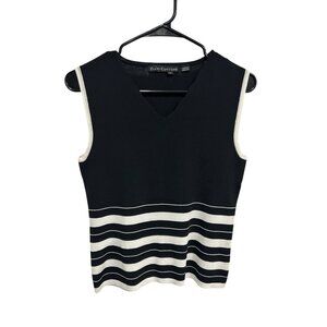 Ziani Couture Black & White Striped Sleeveless V-Neck Knit Top Size Large Modern